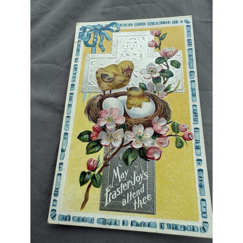 Vintage Victorian Postcard 1910's Easter Chick Series- Baby Chicken Nest Dogwood
